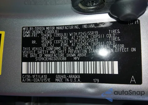 2012 Toyota Highlander Limited V6 z USA, uszkodzony, nr VIN 5TDYK3EH6CS059388